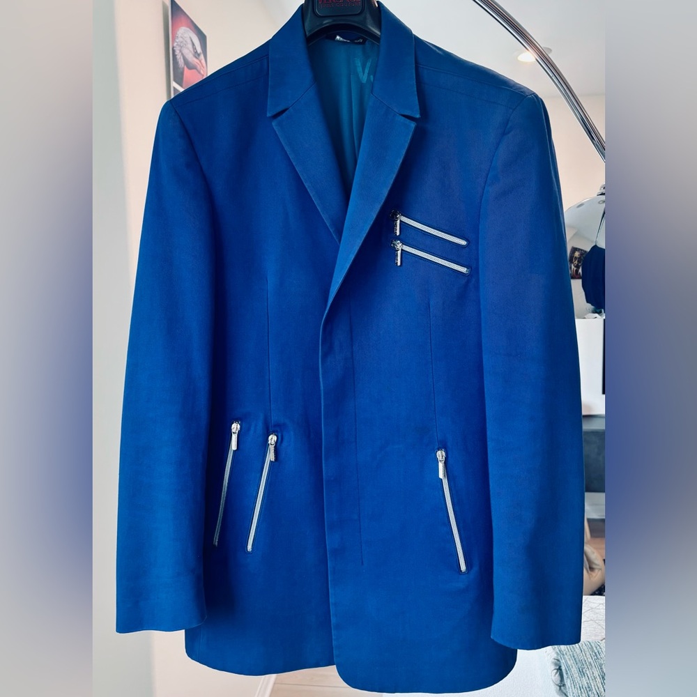 Versace Couture Blue Statement Jacket Multi-Zip Icon |Collector-Grade, Like New